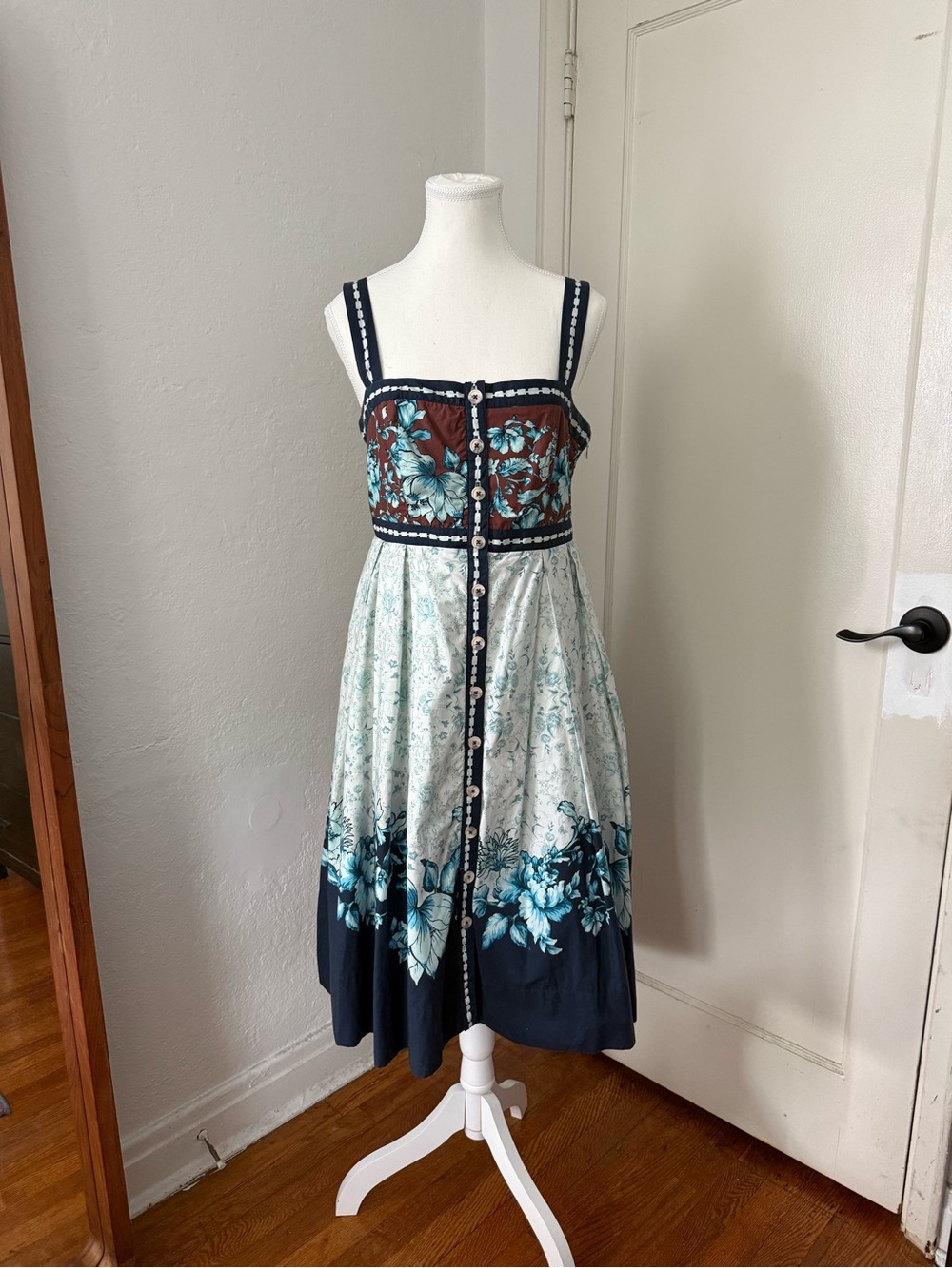 Anthropologie Square Neck Button Front Floral Dress / Sz S